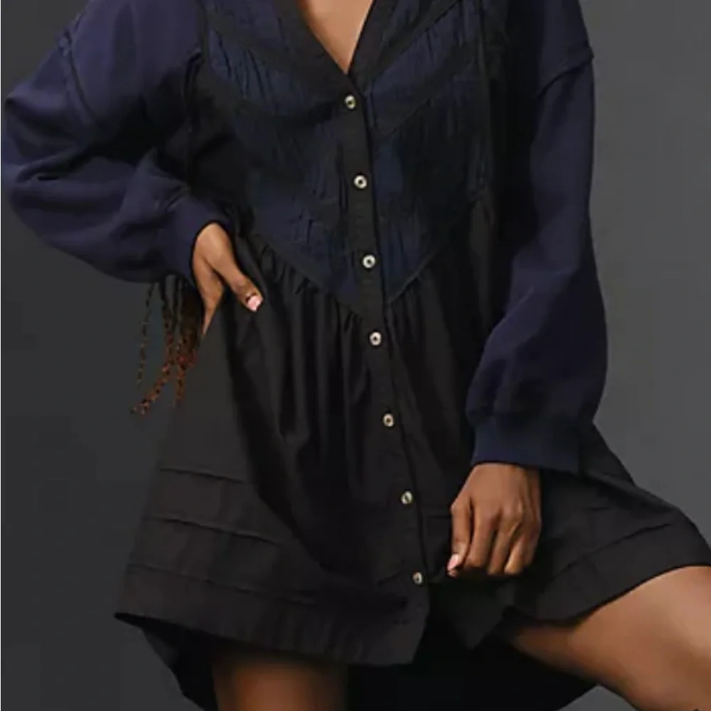 NWT Anthropologie Pilcro long-sleeve-button-front twofer mini-dress - Picture 4 of 5
